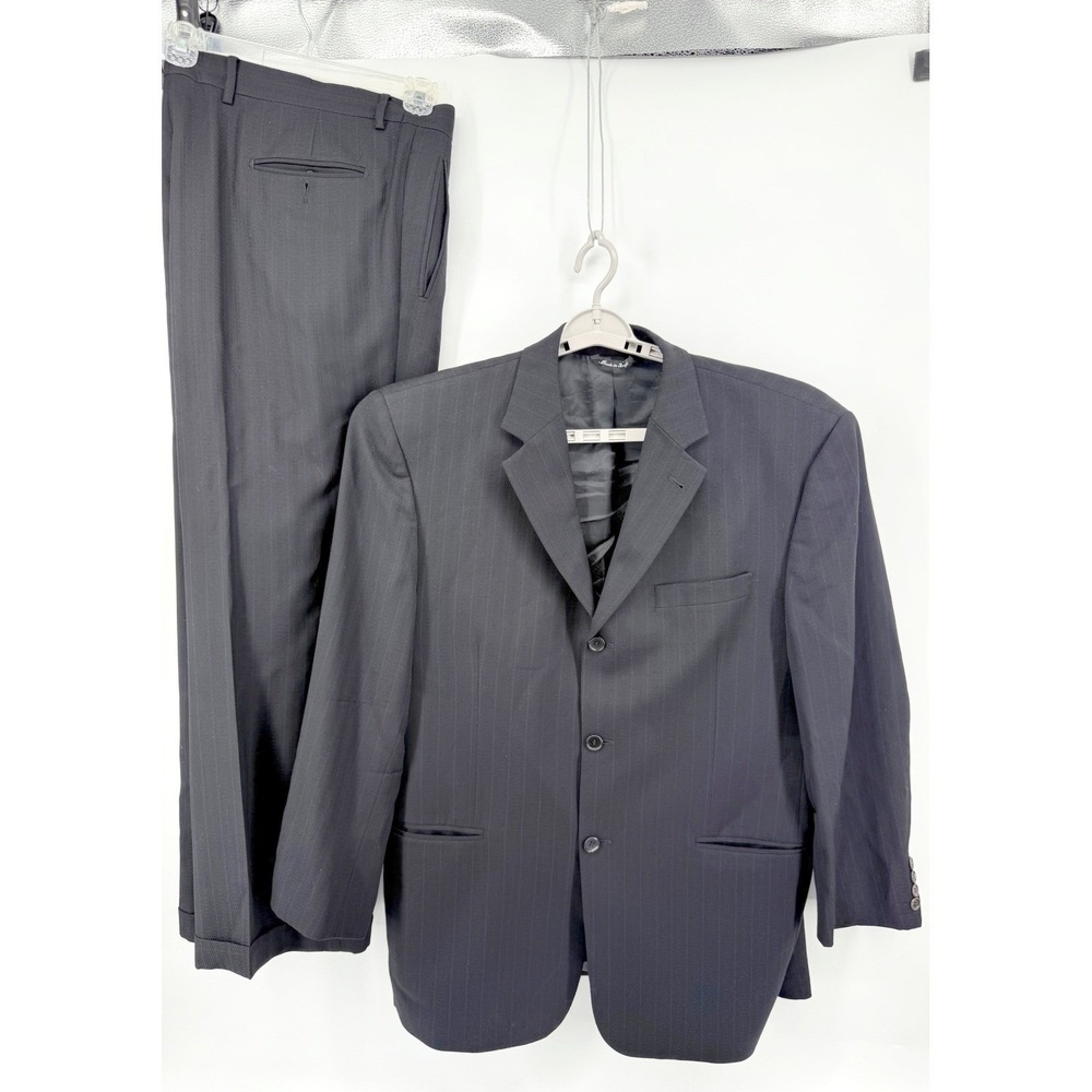 Enzo Tovare Men Suit Made in Italy Wool Pinstripe Blazer Jacket 56 Pants 38x20
